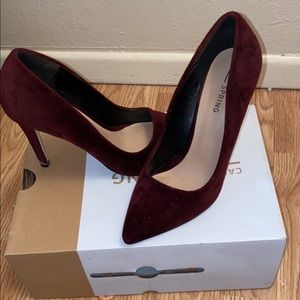 Maroon velvet heels